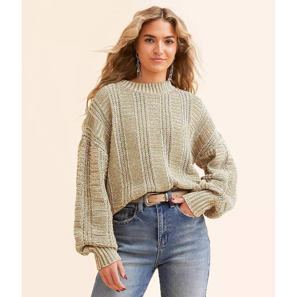 New In Womens Small Olive Green Sweater Chenille Heavy Knit Long Sleeve Crewneck
